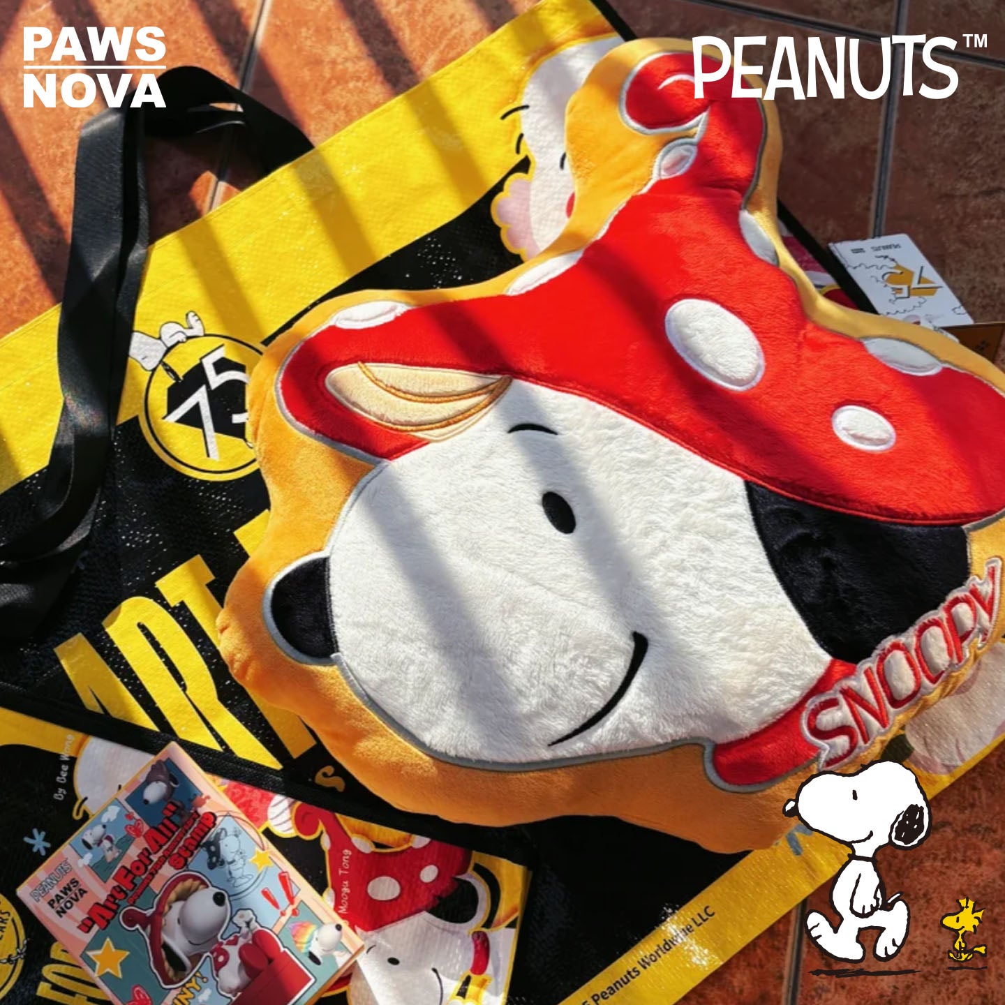 SNOOPY 75th Anniversary Peanuts Comic Series Plush Pillow Doll Toy