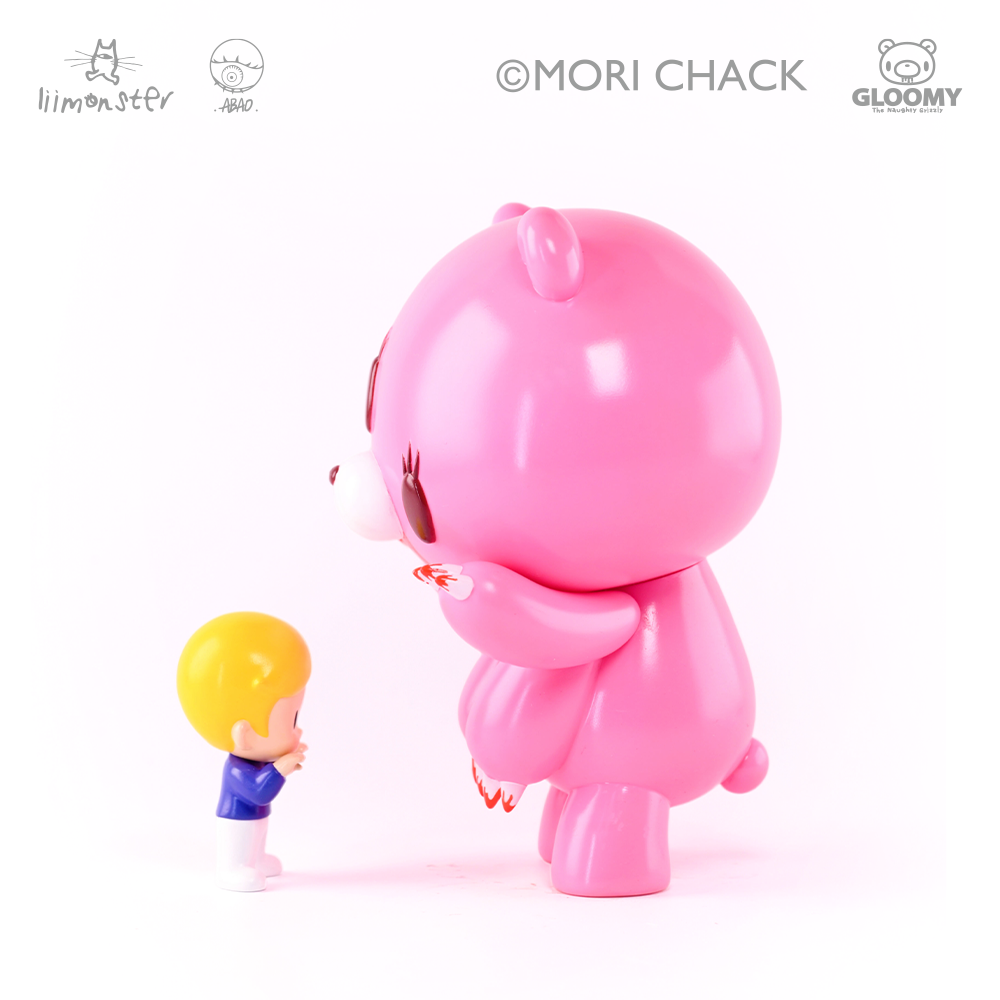 ABAO x GLOOMY Pink Bear Sofubi Figure With Mini Companion