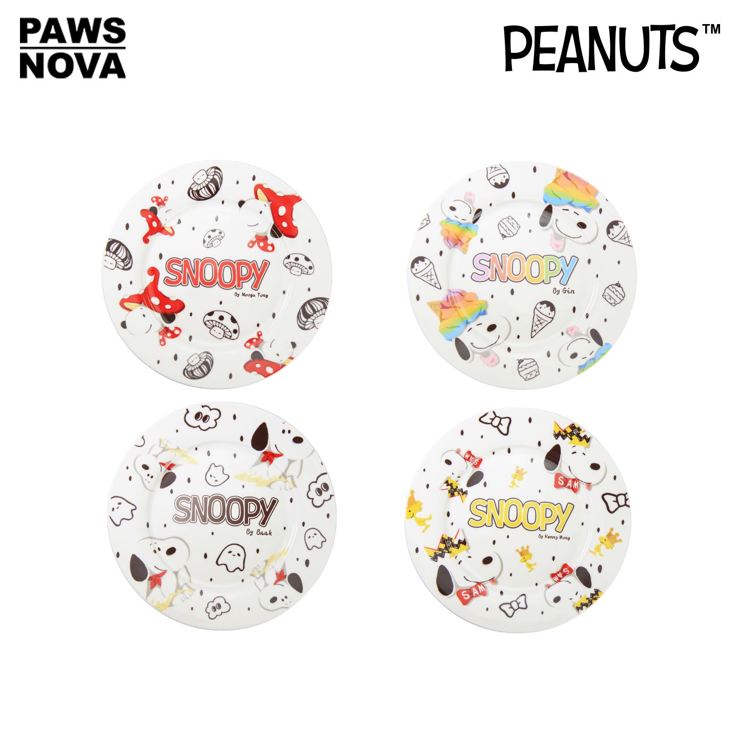 SNOOPY 75th Anniversary Peanuts Comic Artist Ceramic Dessert Plate 8-Inch