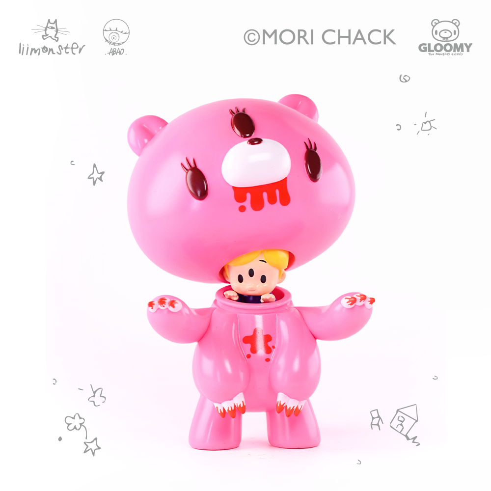 ABAO x GLOOMY Pink Bear Sofubi Figure With Mini Companion